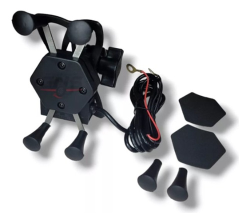 Base Soporte Porta Celular Para Moto Reforzado Cargador Usb Color Negro