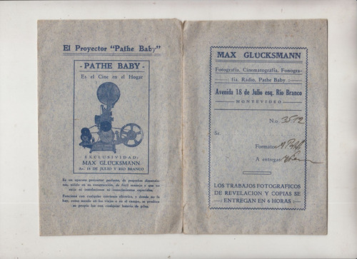 Antiguo Sobre Negativos De Max Glucksmann Uruguay Vintage