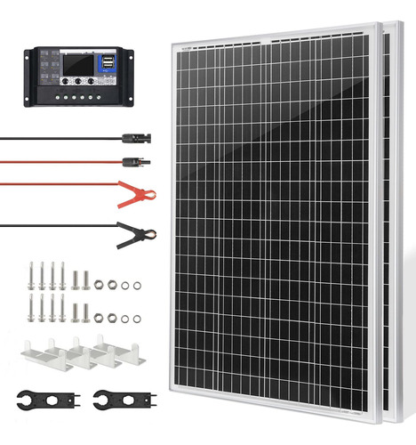 Sunsul Kit De 2 Paneles Solares Monocristalinos De 100 Vatio