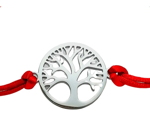 Imagen 2 de 6 de Pulsera Roja Unisex Árbol De La Vida Acero Listón Protección