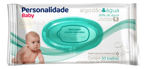 Toalha Umedecida Personalidade Baby Algodão & Água 50un