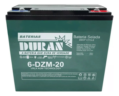 Bateria Gel 24ah 12v Ciclo Profundo Bicicleta Moto 6-dzm-20