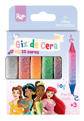 Giz De Cera Bicolor Duas Pontas Princesas 12 Cores Lavável