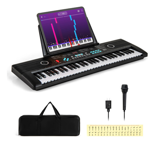 Teclado Eléctrico De 61 Teclas Con Micrófono Y Soporte Color