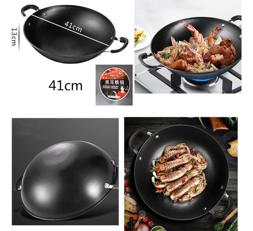 Sarten Wok Profecional De Hierro 41cm Ø Comida Asiática 