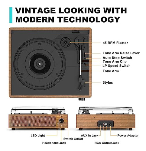 Tocadiscos Vintage Para Vinilo Con Altavoces Tocadiscos Retr