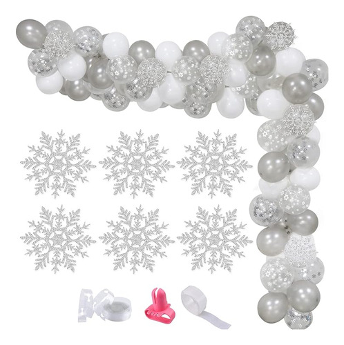 Kit De Arco De Guirnalda De Globos De Copo De Nieve Blancos