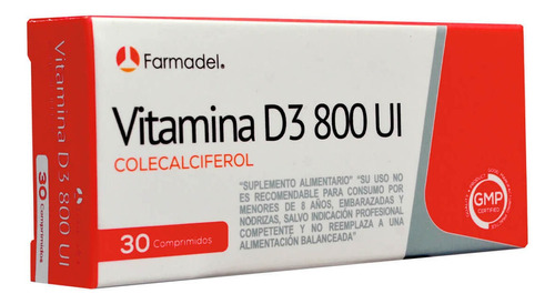 Vitamina D3 800 Ui - Farmadel (30 Comp) Sabor Sin Sabor