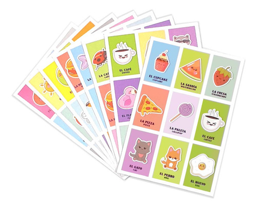 Memorama Loteria Cute Bilingue Juego Memoria Kawai