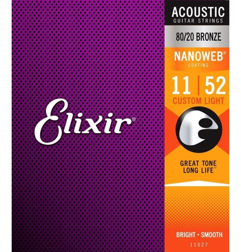 Imagem 3 de 8 de Encordoamento Violão Aço Elixir 11027 - Original Usa