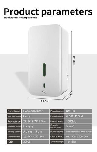 Imagen 6 de 9 de Dispensador Automático De Gel Antibacterial 1.5 Litros