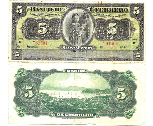 Billete De 5 Pesos De La Revolucion Magnifico!!!!!