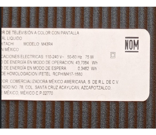 Tv Hitachi M43r4 Ojo Solo Por Partes Se Cotiza La Pieza (Usado)