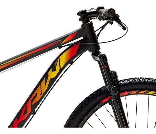 Bicicleta Aro 29 Krw Alumínio 21vel Freio Disco Suspensão S3 Cor Preto/Amarelo e Vermelho