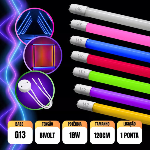 Kit 30 Lâmpada Tubular Led T8 Roxa / Roxo 18w 120cm 1 Lado.
