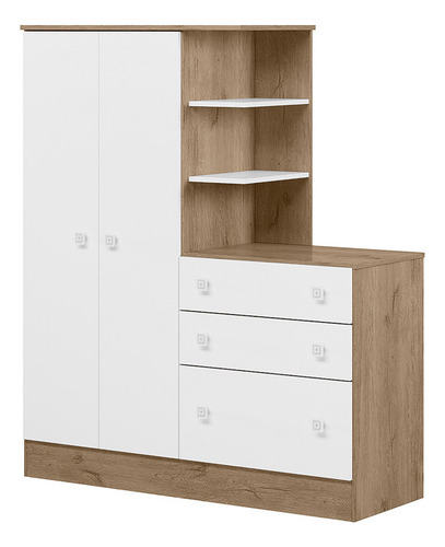 Conjunto Quarto Bebê Doce Sonho Guarda Roupa E Berço Com Colchão Cor Freijo