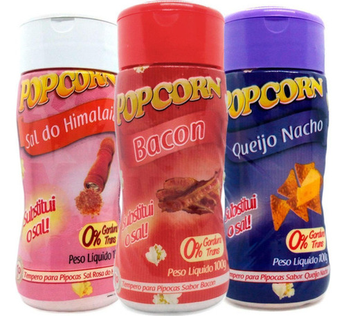 Combo 3 Temperos Pipoca Popcorn Sabores Bacon, Queijo Nacho