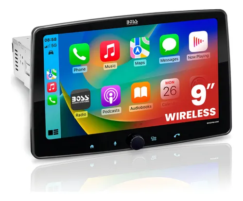 Boss Audio Systems Bvcpa9w - Sistema Estéreo Para Coche, Inalámbrico Apple Carplay Y Android Auto, Visualización Táctil De 9 Pulgadas, Audio Bluetooth Y Unidad Principal De Llamadas, Sin Reproductor