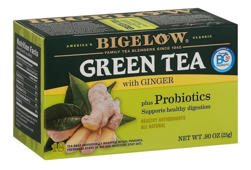 Bigelow Té Verde Y Jengibre Green Tea Ginger Con Probióticos