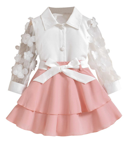 Conjunto De Moderna Falda De Lazo Casual De Malla Para Niñas