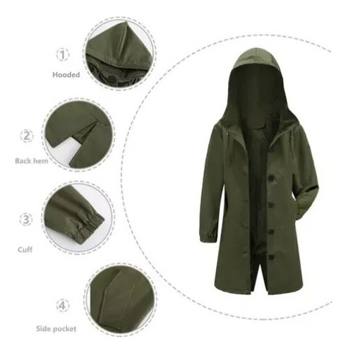 Gabardina Impermeable Chamarra Largos Dama Con Gorro Capucha