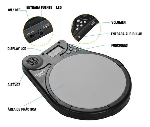 Imagen 2 de 9 de Pad De Practica Bateria Con Metronomo Cherub Dp950