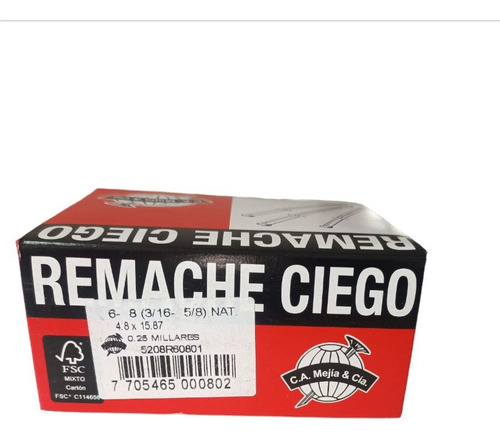 Remache 6-8 Ciego 3/16 X 5/8 (4.8x15.87mm) Precio 500 Und