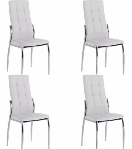 Silla Viena Capitone Cuero Sintetico Pack 4 Unid Estructura de la silla Cromo Asiento Blanco