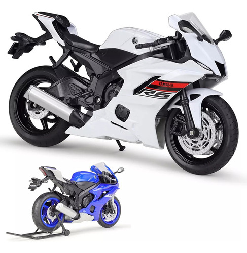 Welly Yamaha Yzf R6 Miniatura Metal Moto Con Soporte 1/12