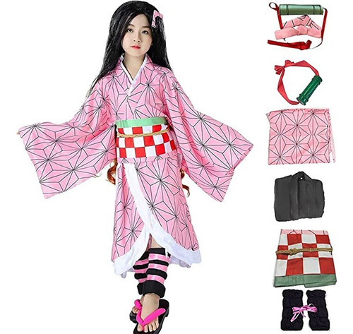 Demon Slayer Cosplay Kimono Traje For Niños-nezuko/tanjirou