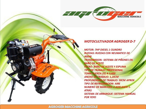 Imagen 2 de 5 de Motoazada Agroger 7hp Diesel Con Rotovator 1 Año De Garantía