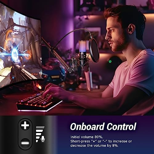 Rgb Gaming Mic, Tonor Usb Pc Micrófono Con Brazo De Pluma Aj