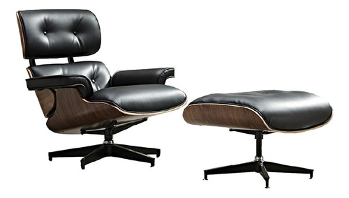 Sillon Reclinable Eames Cuero Sintetico Con Reposapiés Lujo Color Negro