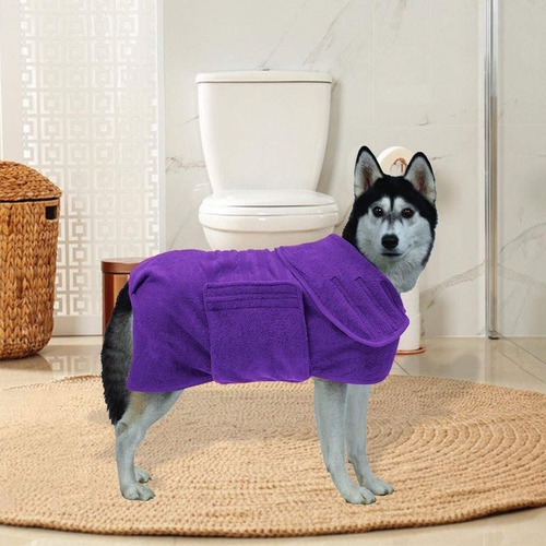 Abrigo Toalla Abstrante Pequeña Bañera Cachorro Morado