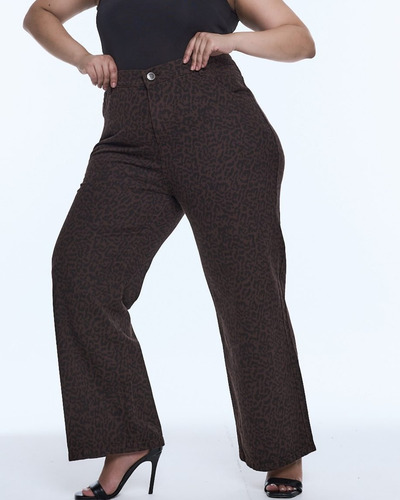 Jeans Maxi Wide Leg Rigido Animal Print Mujer Talles Grandes