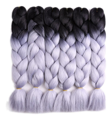 Imagen 1 de 10 de Negro + Plata Ceniza 1pc 100g Trenzado Cabello Alta Temperat