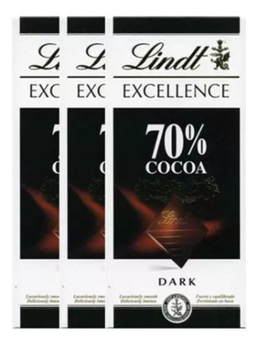 Kit 3x Chocolate Lindt Excellence Dark 70% 100g