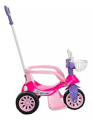 Triciclo Infantil Com Empurrador Motoca Passeio Bebê Rosa