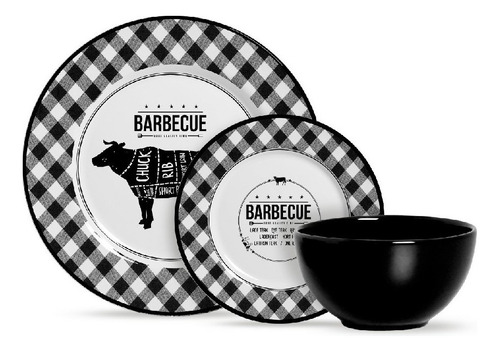 Aparelho De Jantar Com 12pcs Barbecue C/ Bowl Preto Absoluto