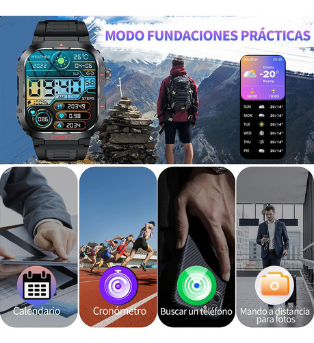 Reloj Inteligente Hombre Caballero Smart Watch Reloj Militar Con Linterna Deportivo Alexa 2.1bluetooth Llamada Ip68 Impermeable Resistente Al Agua 900mah
