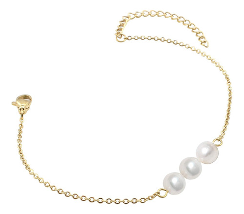 Fondgem White 3 Pearl Bar Bracelet - Bonita Pulsera De Acero