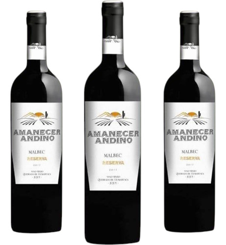 Vino Amanecer Andino Reserva Malbec 2021 X 3 Botellas !!!