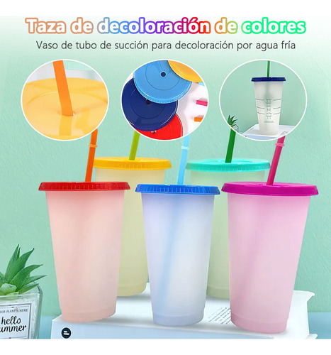 40 Vasos Magicos Cambian De Color Con Tapa Y Popote 710ml Color Mezcla De Colores Longliv