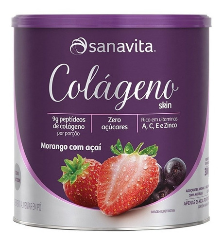 Colágeno Hidrolisado 300g Sanavita - Morango C/ Açaí