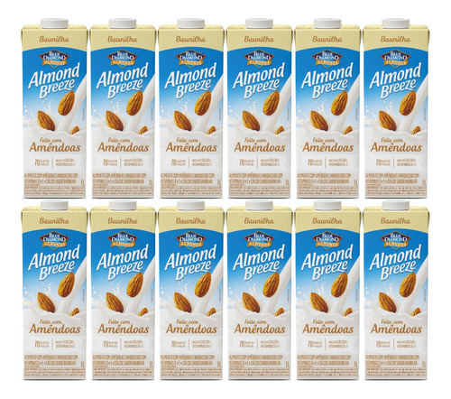 Kit 12 Bebida De Amendoas Almond Breeze 1l Sabor Baunilha