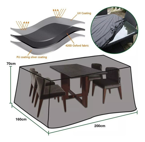 - Funda For Muebles De Jardín, Color Negro-210d-200x160 X .