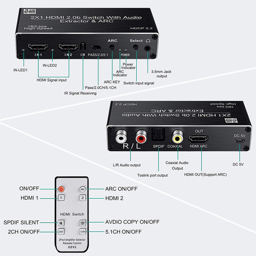 Conmutador Hdmi, Extractor De Audio, Separador Óptico Arc, S