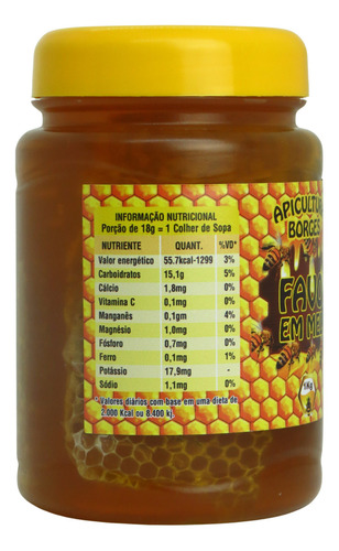 Mel Puro Com Favo de mel - Apicultura Borges Pote 1 Kg - Florada Silvestre