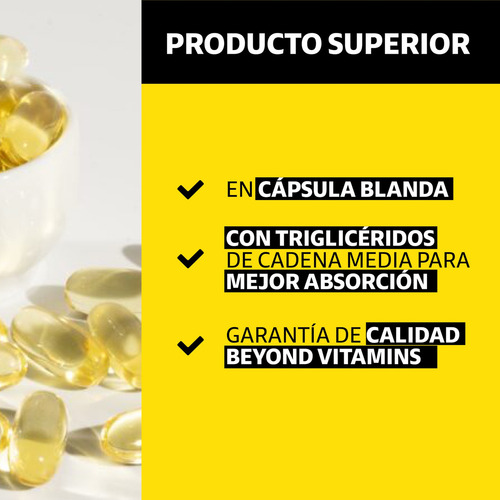 Beyond Vitamins | Vitamina D3 + Vitamina K2 | Cápsula Blanda Premium | Aceite De Coco Extra Virgen | Mct (trigliceridos) Para Mayor Absorción | Coconut Oil - 60 Cápsulas
