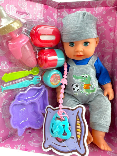 Bebé Con Carreola, Carriola De Regalo Muñeca Cn Accesiorios Azul